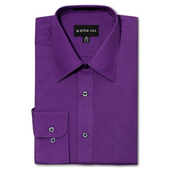 G-Style USA Men's Regular Fit Long Sleeve Solid Color Dress Shirts - Purple - Large - 16-16.5 - 34-35