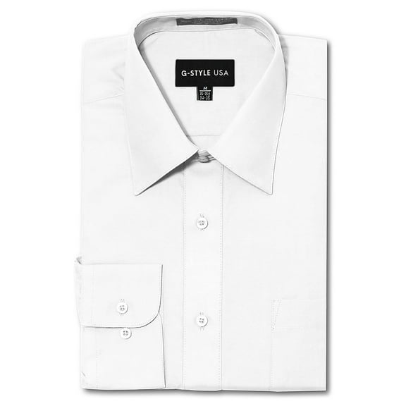 G-Style USA Men's Regular Fit Long Sleeve Solid Color Dress Shirts - White - Medium - 15-15.5 - 32-33