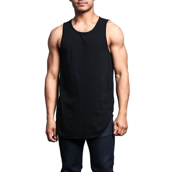 G-Style USA Solid Color Long Length Curved Hem Tank Top - Black - 4X-Large