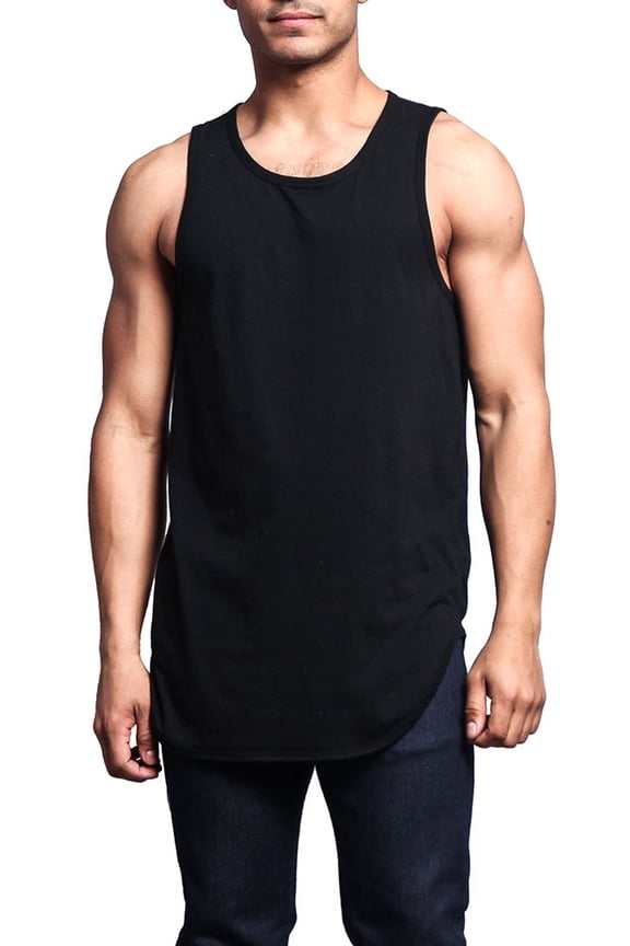 Solid Color Long Length Curved Hem Tank Top - Black - Large