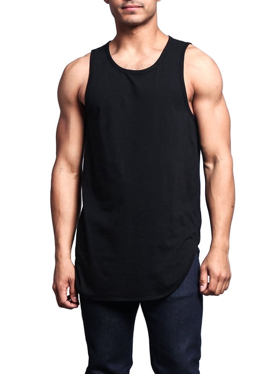 Solid Color Long Length Curved Hem Tank Top - Black - X-Large