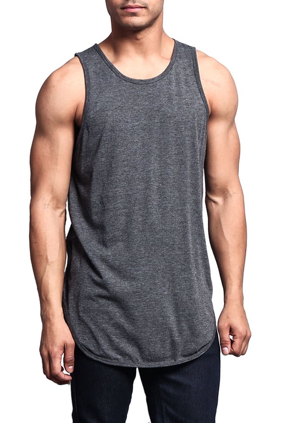 Solid Color Long Length Curved Hem Tank Top - Charcoal - X-Large