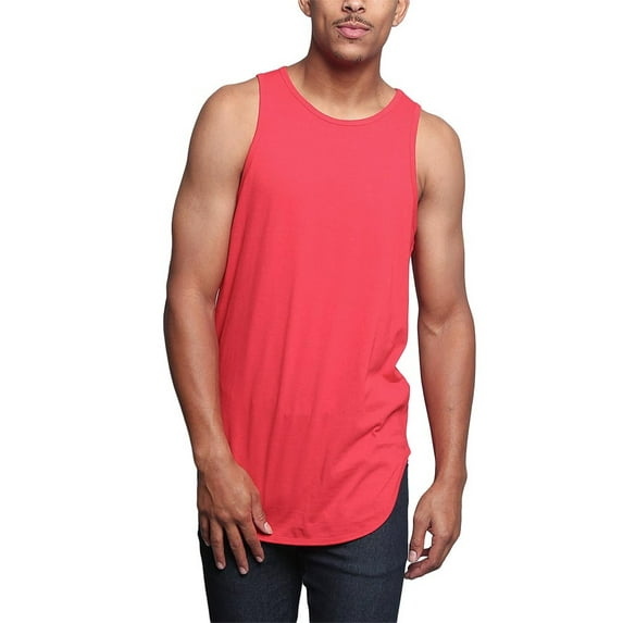 G-Style USA Solid Color Long Length Curved Hem Tank Top - Red - Large