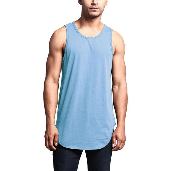 G-Style USA Solid Color Long Length Curved Hem Tank Top - Sky Blue - 3X-Large