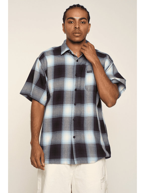 Western Casual Plaid Long Sleeve Button Up Shirt SS30 - BLUE - 4X-Large
