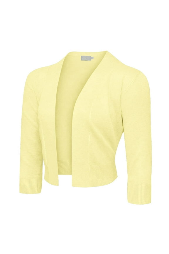 Women's 3/4 Sleeve Open Front Cropped Cardigan Sweater (S-XL)