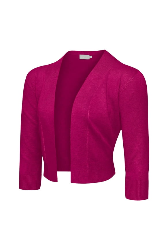 Women's 3/4 Sleeve Open Front Cropped Cardigan Sweater (S-XL)