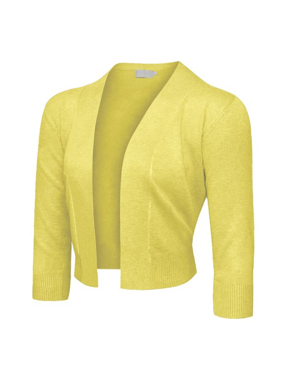 Women's 3/4 Sleeve Open Front Cropped Cardigan Sweater (S-XL)