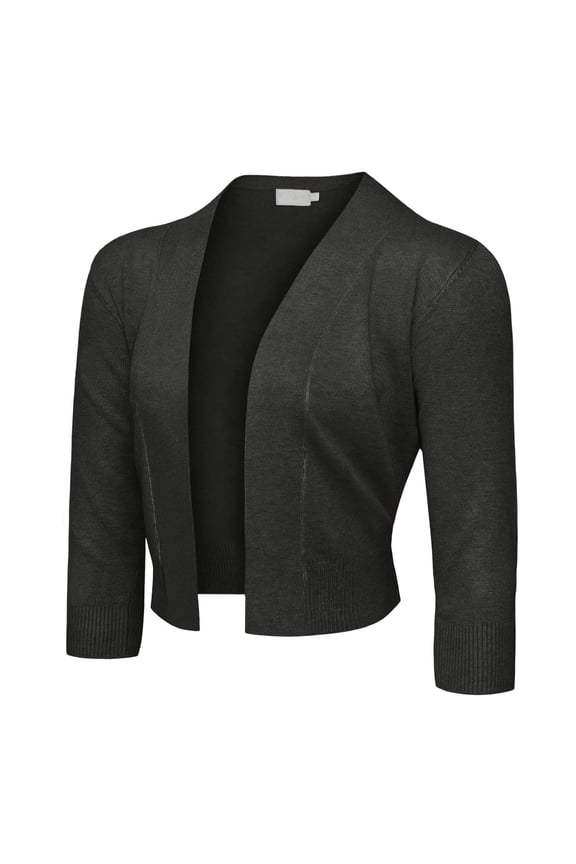 Women's 3/4 Sleeve Open Front Cropped Cardigan Sweater (S-XL)