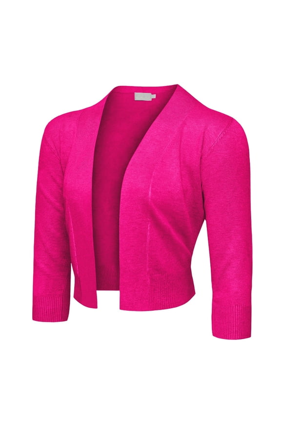 Women's 3/4 Sleeve Open Front Cropped Cardigan Sweater (S-XL)