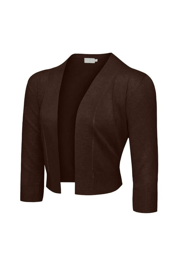 Women's 3/4 Sleeve Open Front Cropped Cardigan Sweater (S-XL)