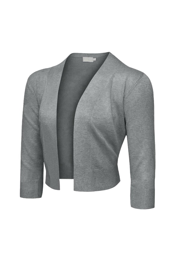 Women's 3/4 Sleeve Open Front Cropped Cardigan Sweater (S-XL)