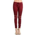 thumbnail image 1 of G-Style USA Women's Biker Style Ripped Zip Rider Jogger Pants RJJ777 - Burgundy - Large, 1 of 4