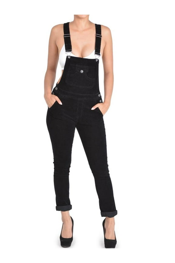 Women's Cotton Corduroy Overalls RJHO446 - Black - 3X-Large