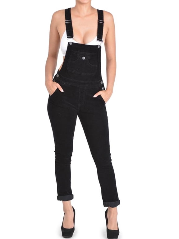 Women's Cotton Corduroy Overalls RJHO446 - Black - Large