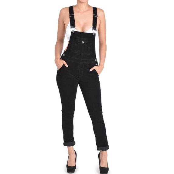 G-Style USA Women's Cotton Corduroy Overalls RJHO446 - Black - Small