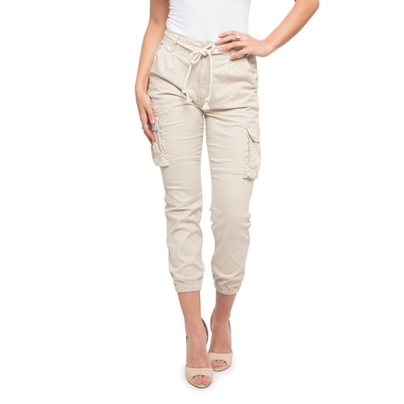 G-Style USA Women's Drawstring Waist Cargo Jogger Pants RJJ3645 Ivory Medium