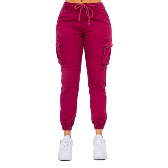 G-Style USA Women's Drawstring Waist Cargo Jogger Pants RJJ3645 Plum Small