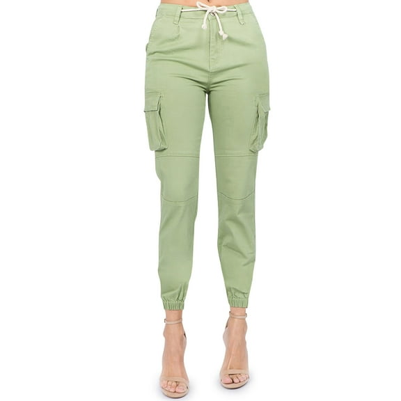 G-Style USA Women's Drawstring Waist Cargo Jogger Pants RJJ3645 Sage X-Large