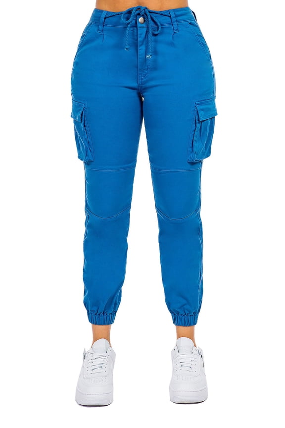 Women's Drawstring Waist Cargo Jogger Pants RJJ3645 Teal Medium