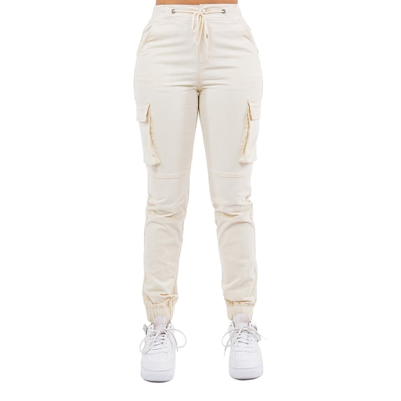 G-Style USA Women's Drawstring Waist Cargo Jogger Pants RJJ5608 Ivory Large