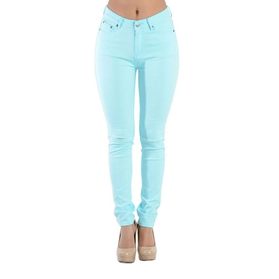 G-Style USA Women's High Waist Ripped Skinny Pants RJH370 - Aruba Blue - 9