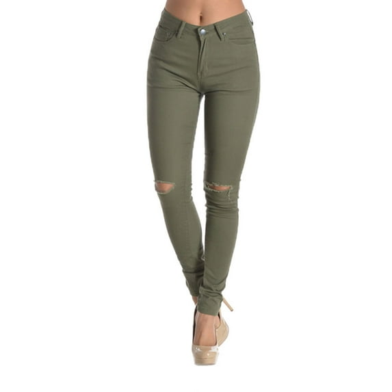 G-Style USA Women's High Waist Ripped Skinny Pants RJH370 - Olive - 3X-Large