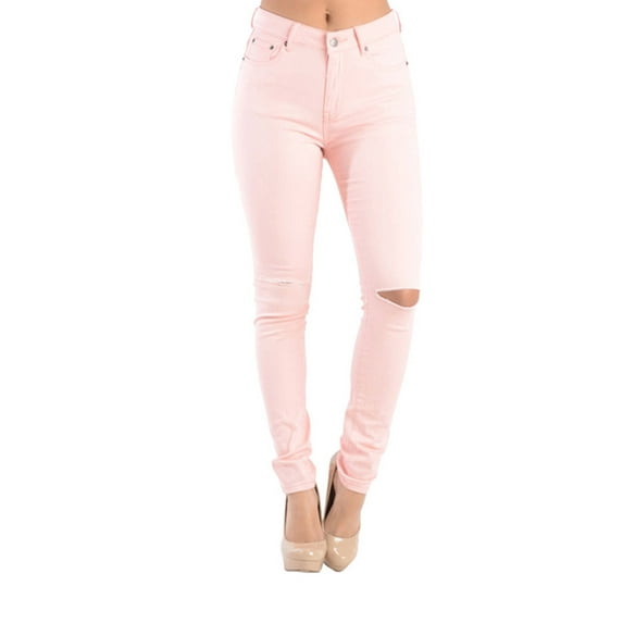 G-Style USA Women's High Waist Ripped Skinny Pants RJH370 - Peach - 3X-Large