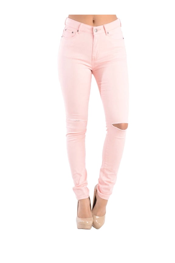Women's High Waist Ripped Skinny Pants RJH370 - Peach - 3X-Large