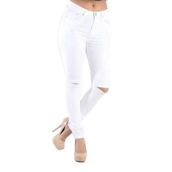 G-Style USA Women's High Waist Ripped Skinny Pants RJH370 - White - 9
