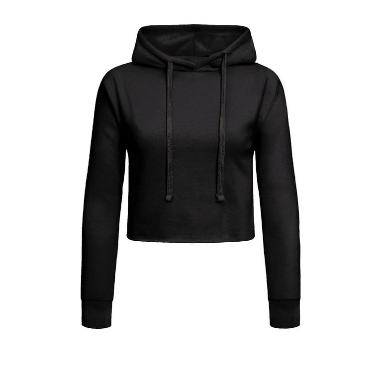 Classic black plain crop hoodie for women | Muselot
