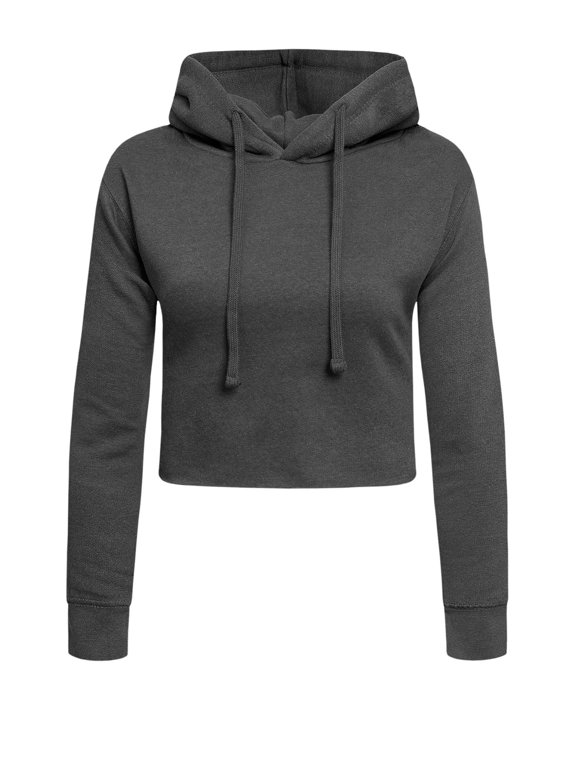 Women's Long Sleeved Crop Top Hoodie LH13118 - Charcoal - Medium