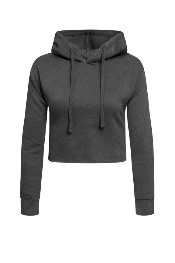 Women's Long Sleeved Crop Top Hoodie LH13118 - Charcoal - Medium
