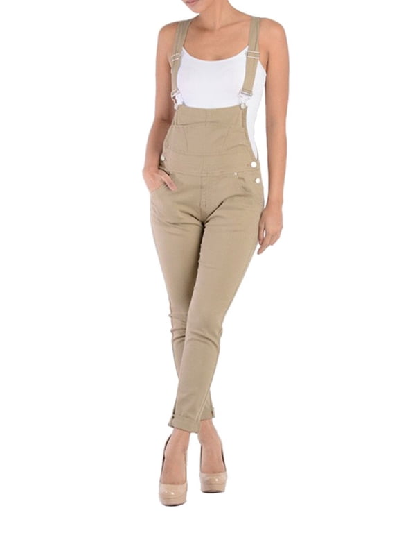 Women's Skinny Solid Overalls RJHO378 - Khaki - 3X-Large