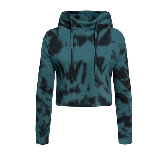 G-Style USA Women's Tie Dye Crop Top Hoodie Sweatshirt LH13118 - Cloud Teal - X-Large