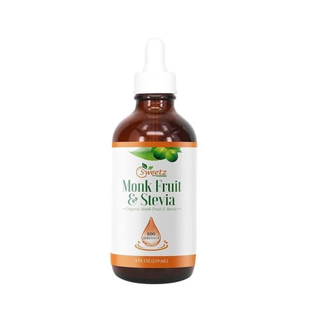 G-Sweetz Monk Fruit & Stevia Liquid Sweetener Drops - Natural Sweeteners & Sugar Alternatives Blend with No Bitter Aftertaste - Concentrated Liquid Drops Extract – 4 FL OZ Glass Bottle (800 Servings)