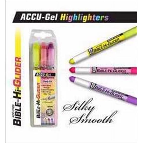 G T Luscombe  Highlighter Accu Gel Bible Hi Glider 3 Pk Yello With Pack - Violet