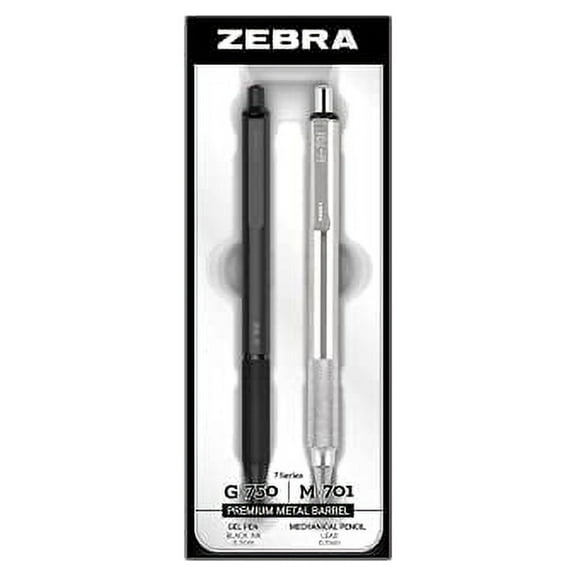 Zebra Pen G-750 and M-701 Retractable Gel Pen/Pencil Gift Set, Premium Metal Barrel, Medium/Fine Point, 0.7mm, 2-Pack (10512)