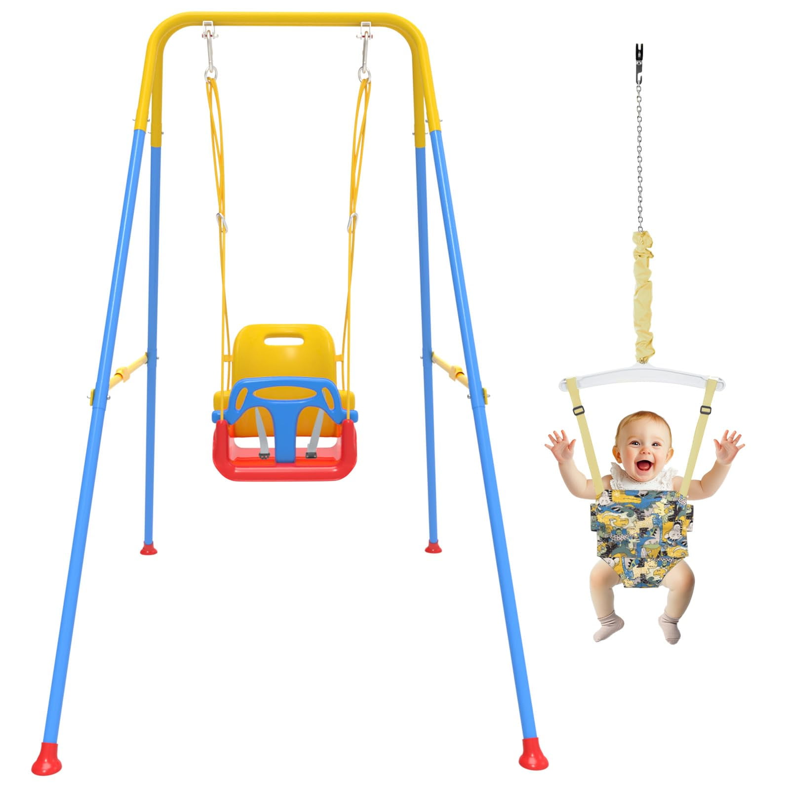 G TALECO GEAR Foldable Toddler Swing with Soft Cushion, 2 in 1 Swing Sets for Backyard, Blue