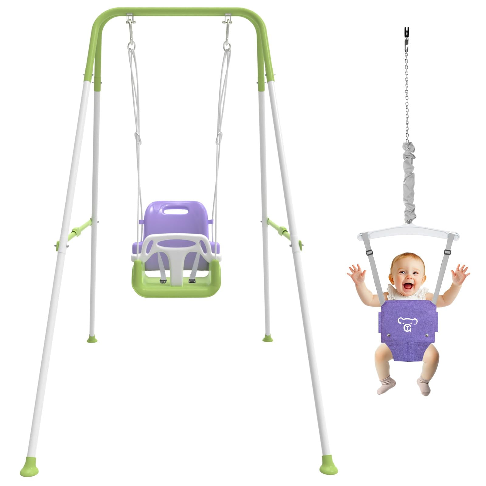 G TALECO GEAR 2 in 1 Jumpers and Bouncers, Swing Sets for Backyard, Foldable Toddler Swing with Soft Cushion, Purple
