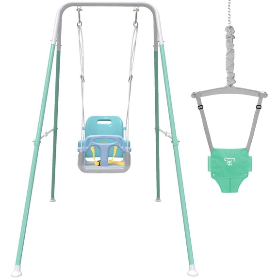 G TALECO GEAR Foldable Toddler Swing, 2 in 1 Swing Sets for Backyard, White & Green
