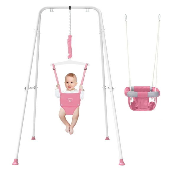 G TALECO GEAR 2-in-1 Baby Jumper and Swing, Indoor&Outdoor Baby Swing for 6-24 Months Infant Toddler, Pink