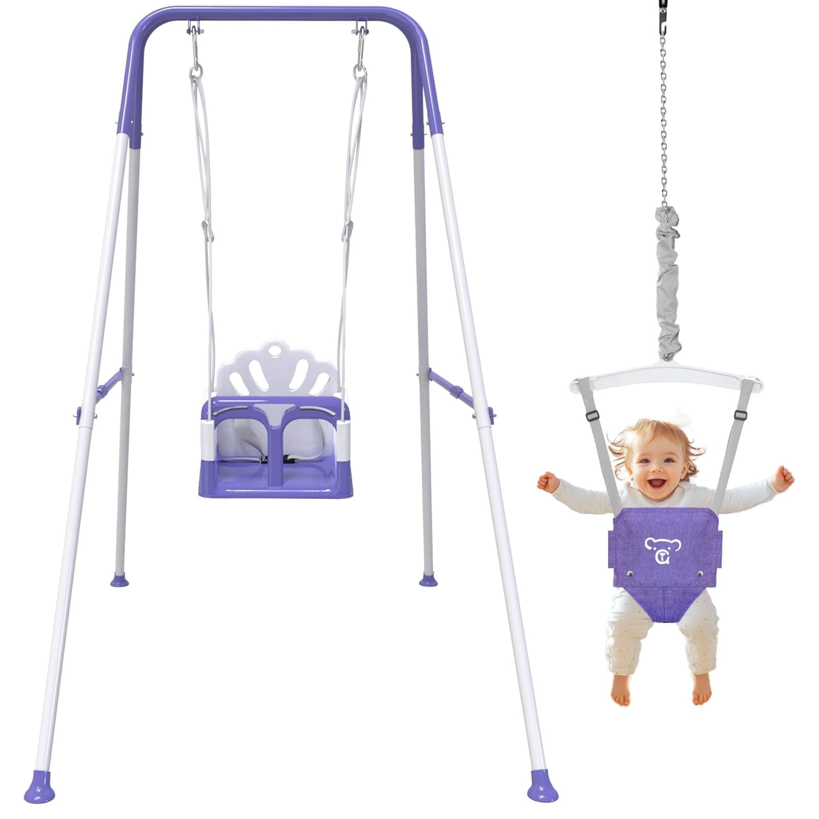 G TALECO GEAR 2 in 1 Foldable Toddler Swing and Baby Jumper, Baby Bouncer Jumper, Swing Set for Backyard, Easy to Install & Store, Purple