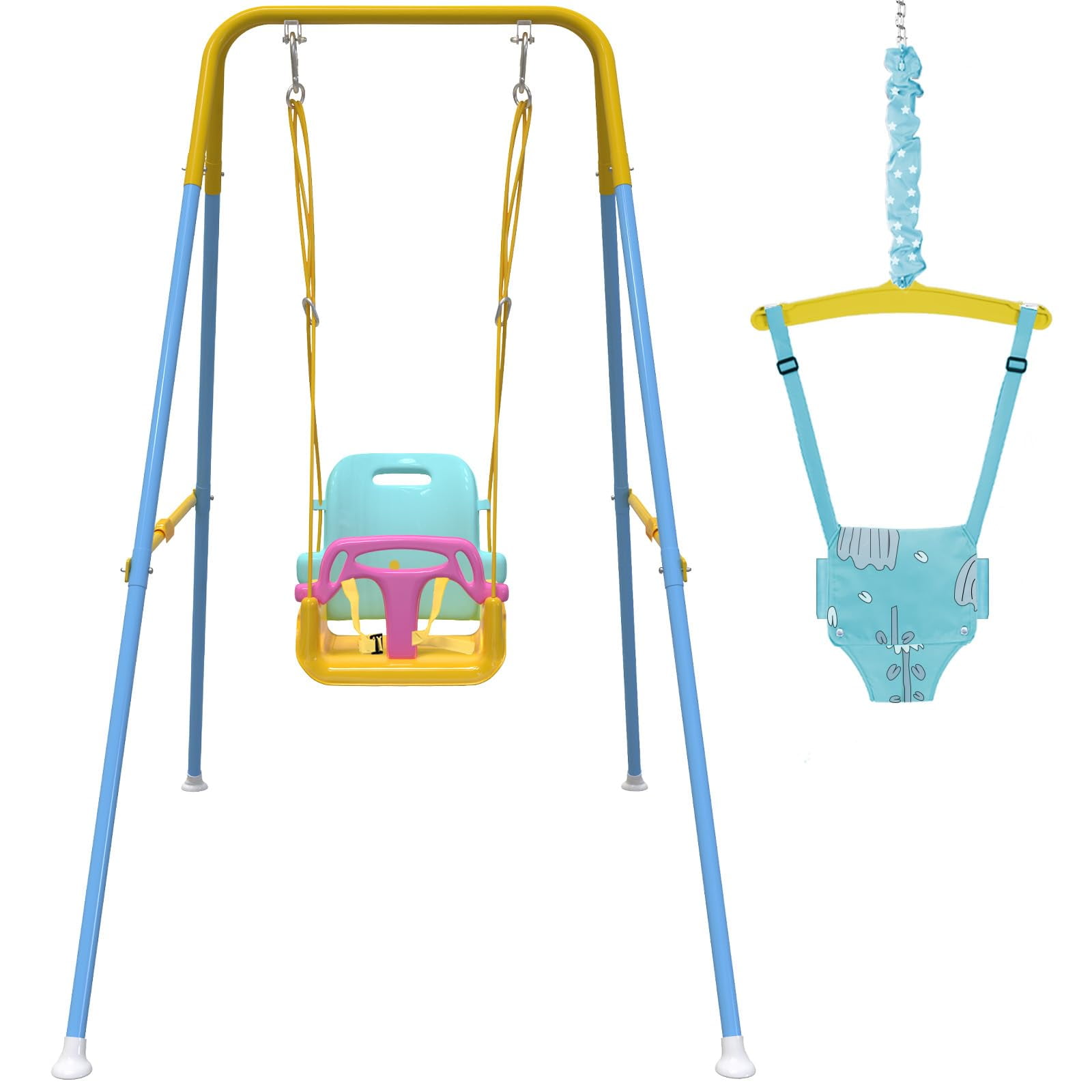 G TALECO GEAR Foldable Toddler Swing, 2 in 1 Swing Sets for Backyard, Yellow & Blue