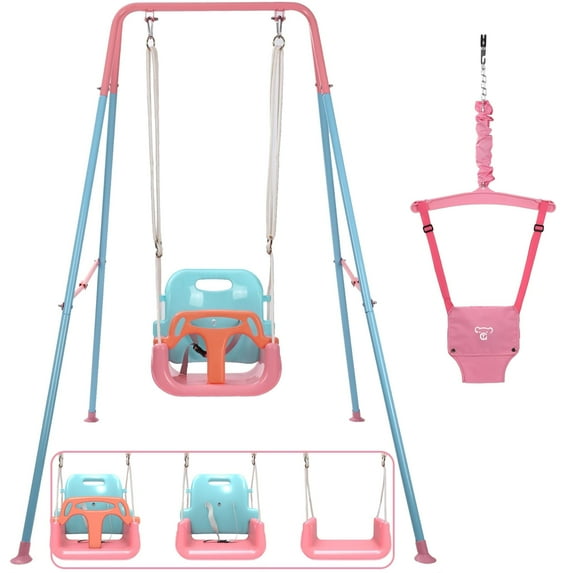 G TALECO GEAR 2 in 1 Baby Jumper and Bouncer, Baby Swing Outdoor, Toddler Swing Sets for Kids Age 1-3, Pink