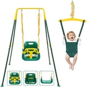 G TALECO GEAR 3 in 1 Toddler Swing, Indoor Outdoor Baby Swing Jumper, Metal Swing Set for Play Toys, 200lbs Kids Swing Set for Backyard, Green