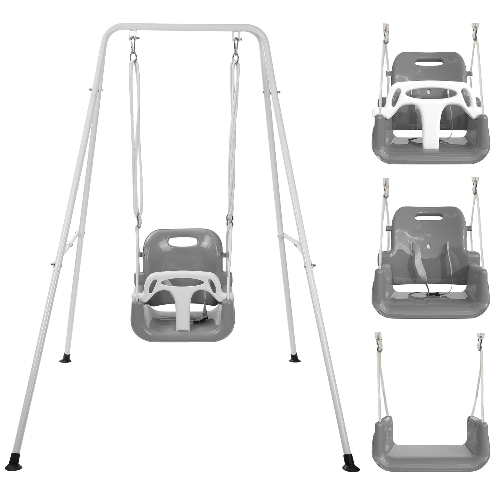 G TALECO GEAR 3-in-1 Toddler Swing Sets for Backyard, Comfy Baby Swing Outdoor Indoor, Kids Swing with Metal Stand, Gray