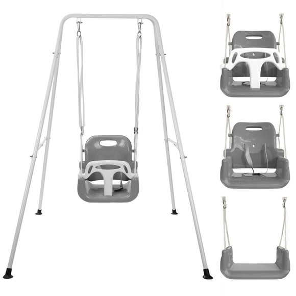 G TALECO GEAR 3-in-1 Toddler Swing Sets for Backyard, Comfy Baby Swing Outdoor Indoor, Kids Swing with Metal Stand, Gray