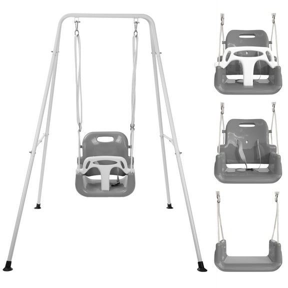 G TALECO GEAR 3-in-1 Toddler Swing Sets for Backyard, Comfy Baby Swing Outdoor Indoor, Kids Swing with Metal Stand, Gray