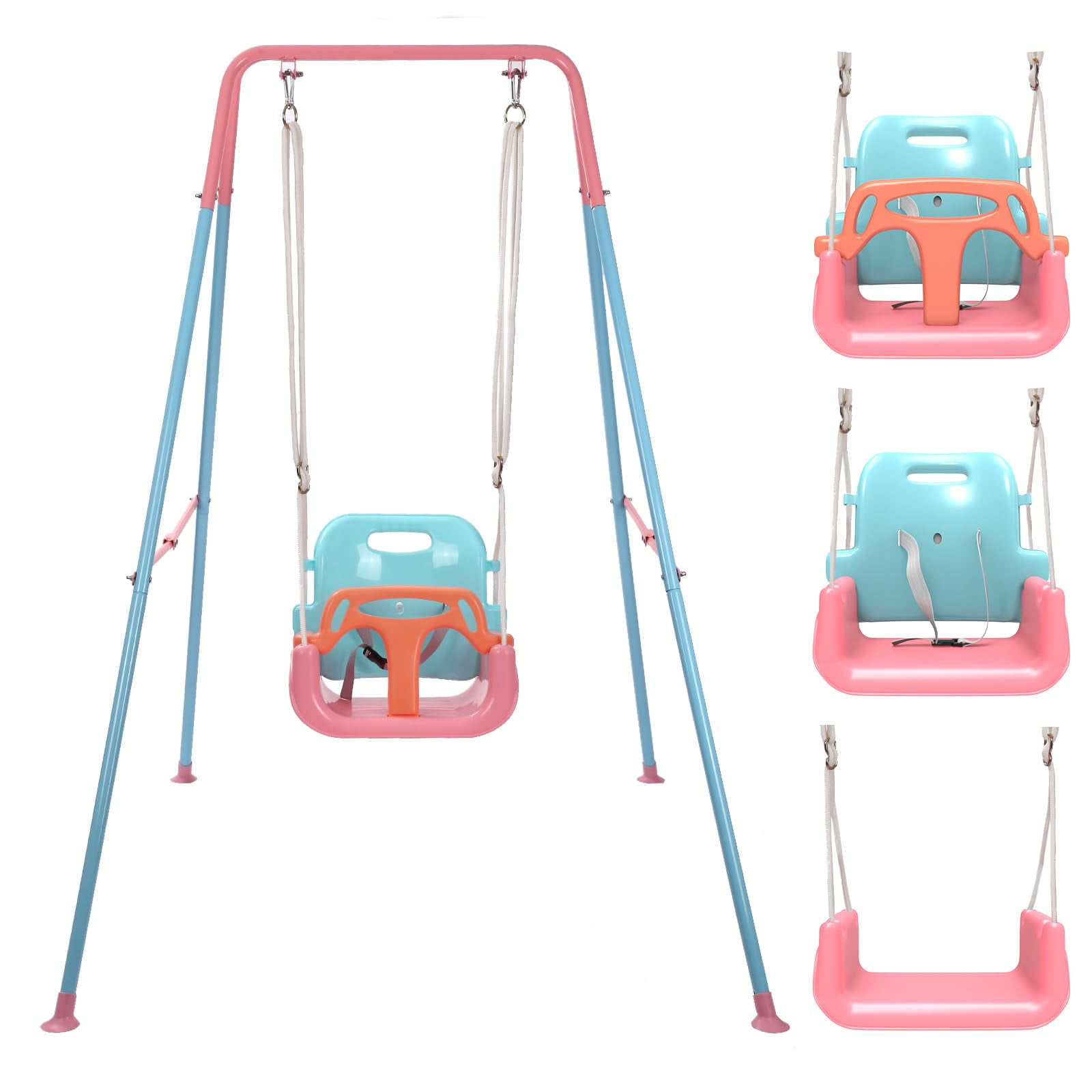 G TALECO GEAR 3-in-1 Toddler Swing Sets for Backyard, Comfy Baby Swing Outdoor Indoor, Kids Swing with Metal Stand, Pink